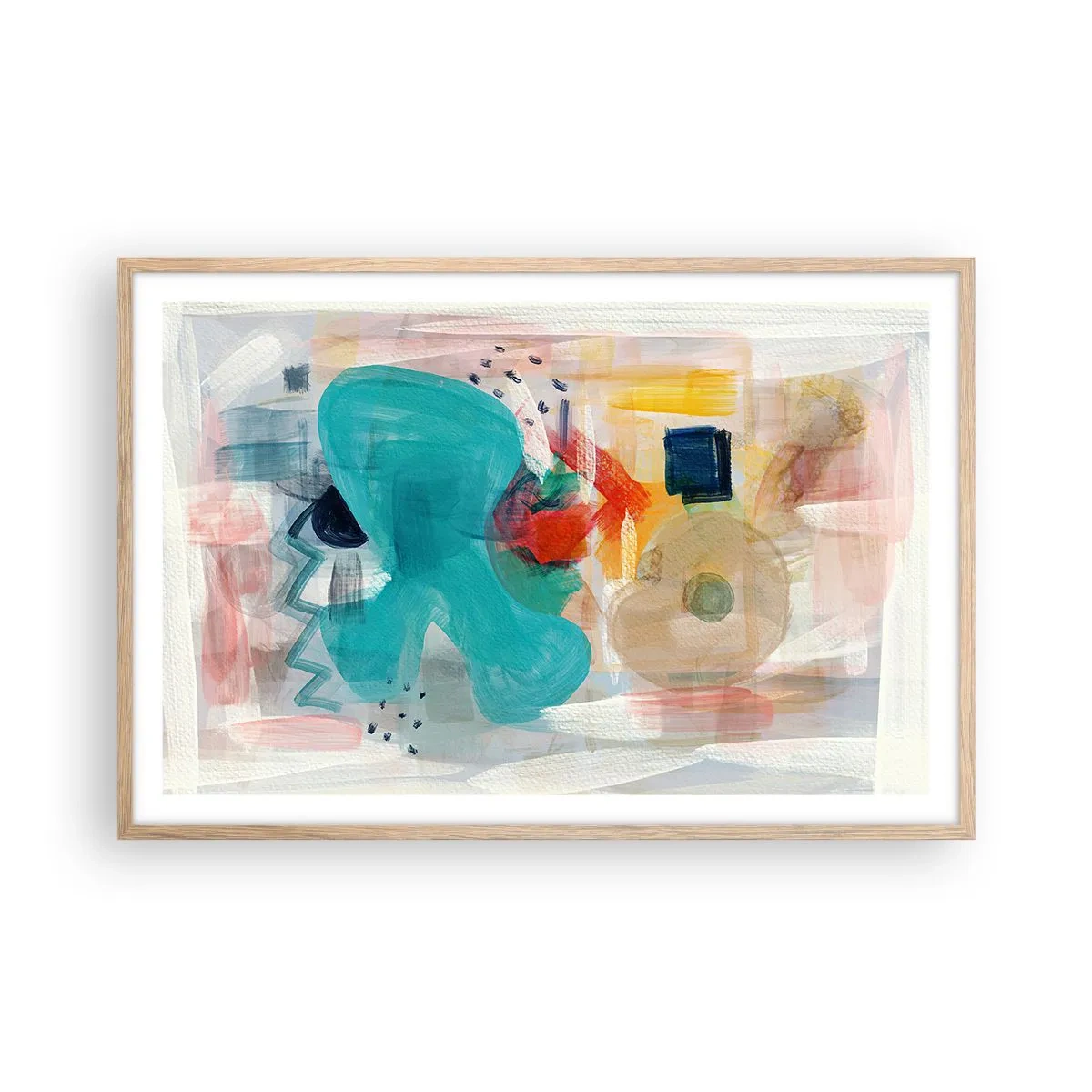 Plakat i ramme af lyst egetræ - Et farverigt spil - 91x61 cm