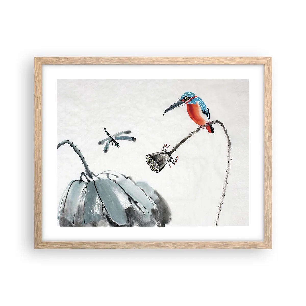 Plakat i ramme af lyst egetræ - Engenes liv - 50x40 cm
