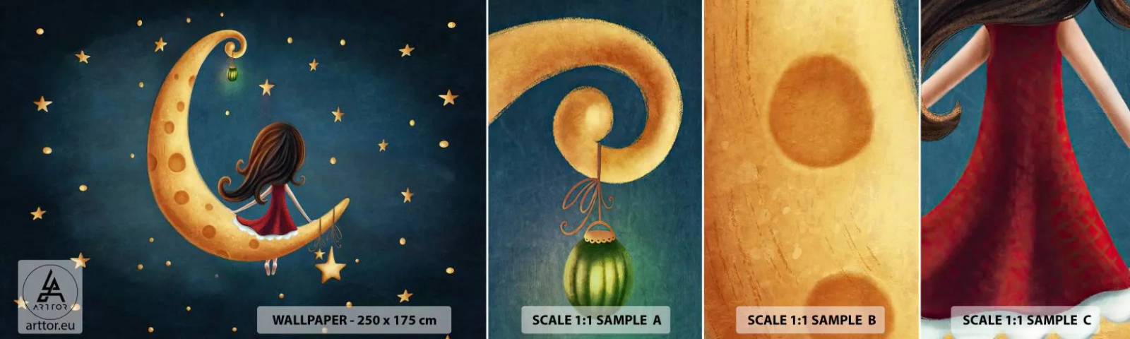 Fototapet Prøve Standard Eco - Der var engang... - For børn, Pige, Måne - 100x30 cm