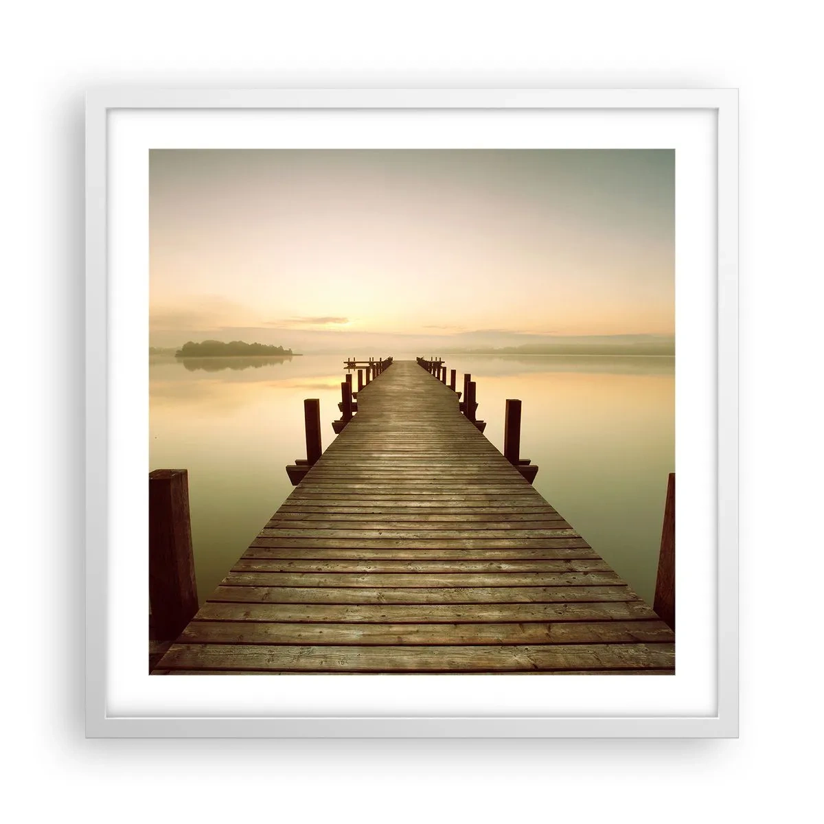 Plakat i hvid ramme - Før daggry, daggry, lys - 50x50 cm