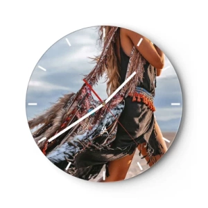 Vægur, Uret - Boho strandstil med frynser og udsmykninger - 30x30cm - Shamanens pige - Moderne vægdekoration til stue, køkken og soveværelse ARTTOR