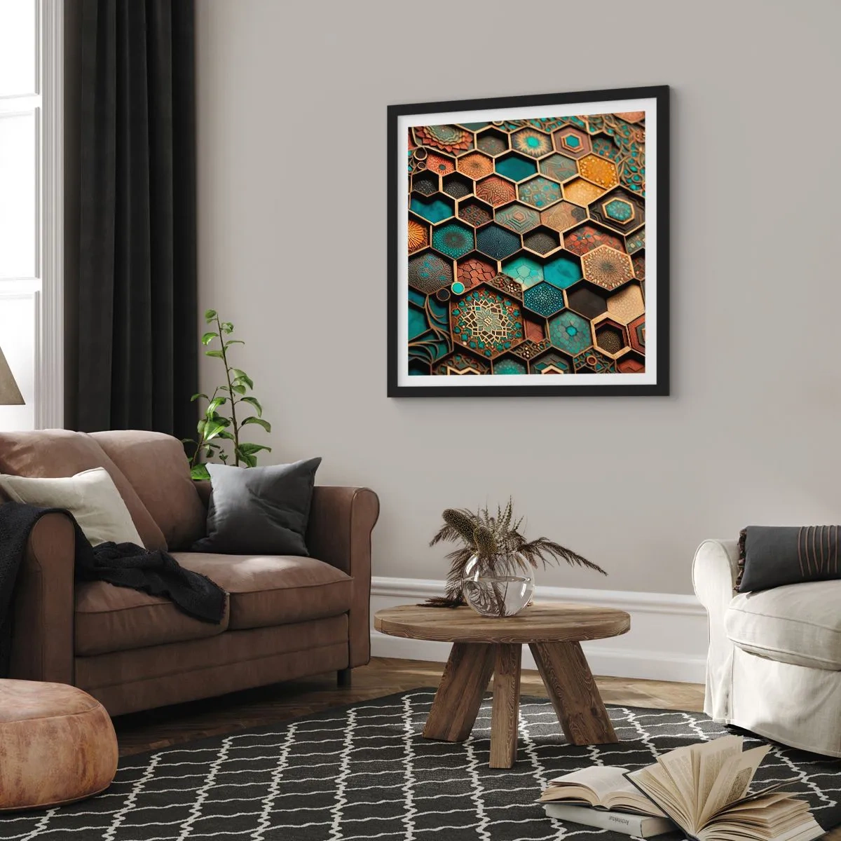 Plakat i sort ramme - Arabiske ornamenter - en variation - 60x60 cm