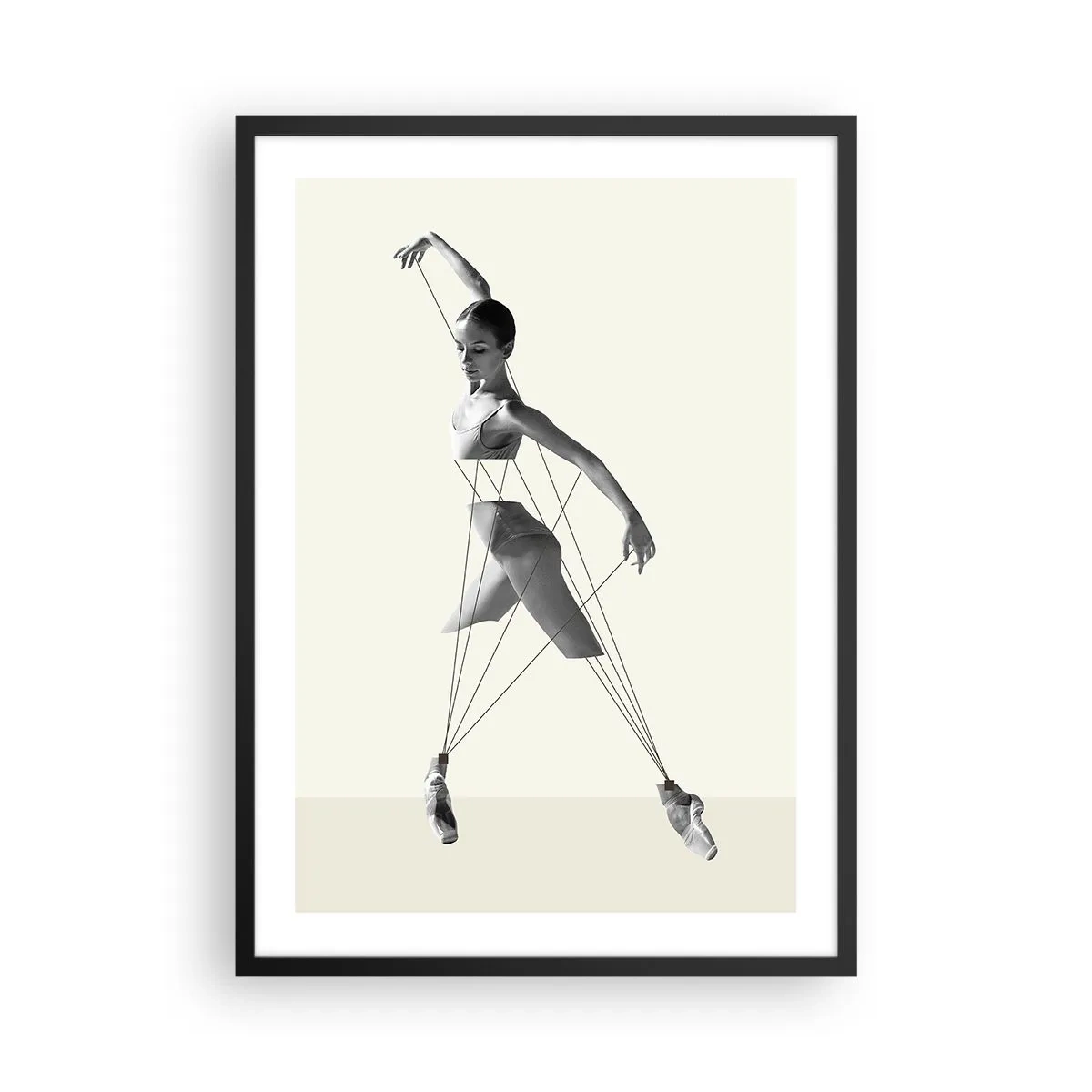 Plakat i sort ramme - En ballerina i en kunstnerisk komposition med geometriske linjer - 50x70cm - I verdens teater - Moderne vægdekoration til stue og soveværelse ARTTOR