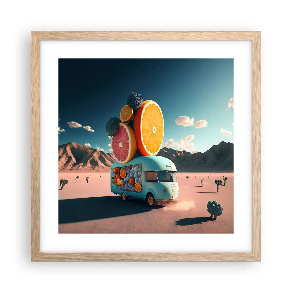 Plakat i ramme af lyst egetræ - En smag af ferie - 40x40 cm