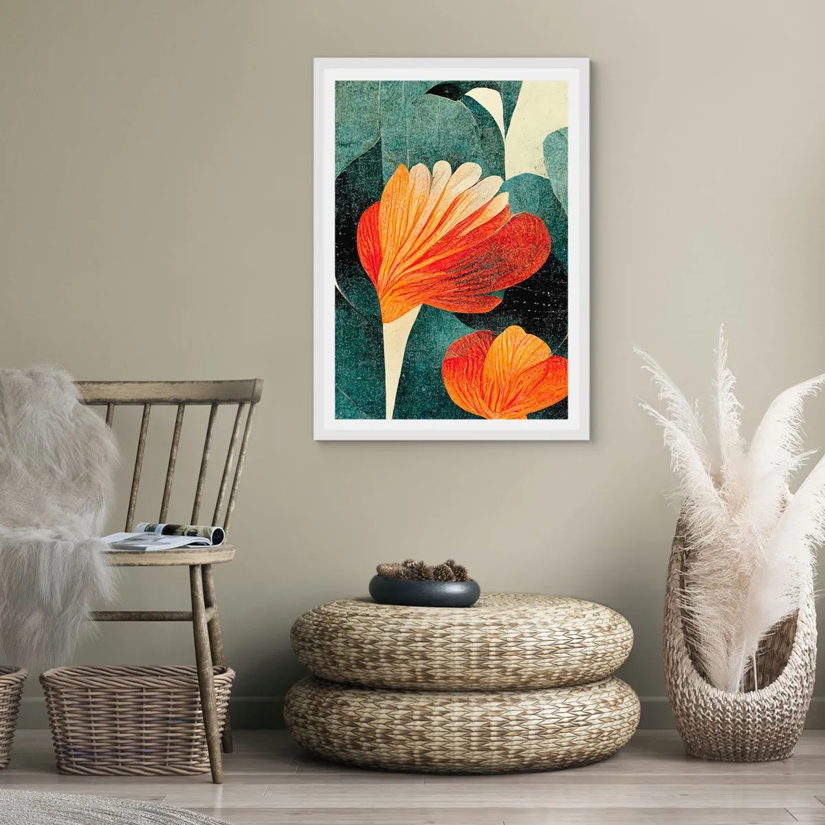 Plakat i hvid ramme - Varmen fra troperne og køligheden fra det grønne - 30x40 cm