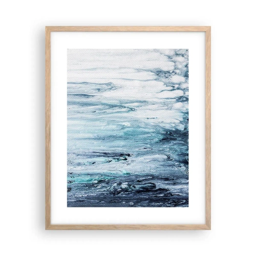 Plakat i ramme af lyst egetræ - Blå istapper - 40x50 cm