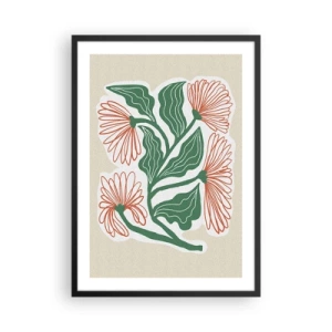 Plakat i sort ramme - Abstrakt blomster- og bladmotiv på en beige baggrund - 50x70cm - Folkeligt og moderne - Moderne vægdekoration til stue og soveværelse ARTTOR