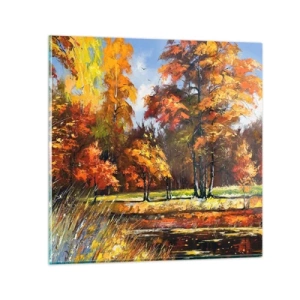 Billede på glas - Landskab i guld og bronze - 30x30 cm