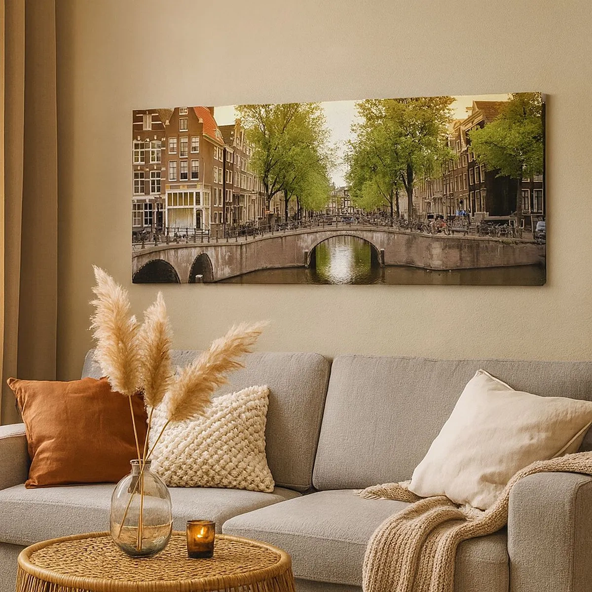 Lærredstryk - Billede på lærred - Med båd eller på cykel? - 100x40 cm