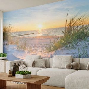 Fototapet Premium Sand - Havet brummer, fuglene synger, en vild strand midt i græsset.... - Landskab, Hav, Klitter - 250x175 cm
