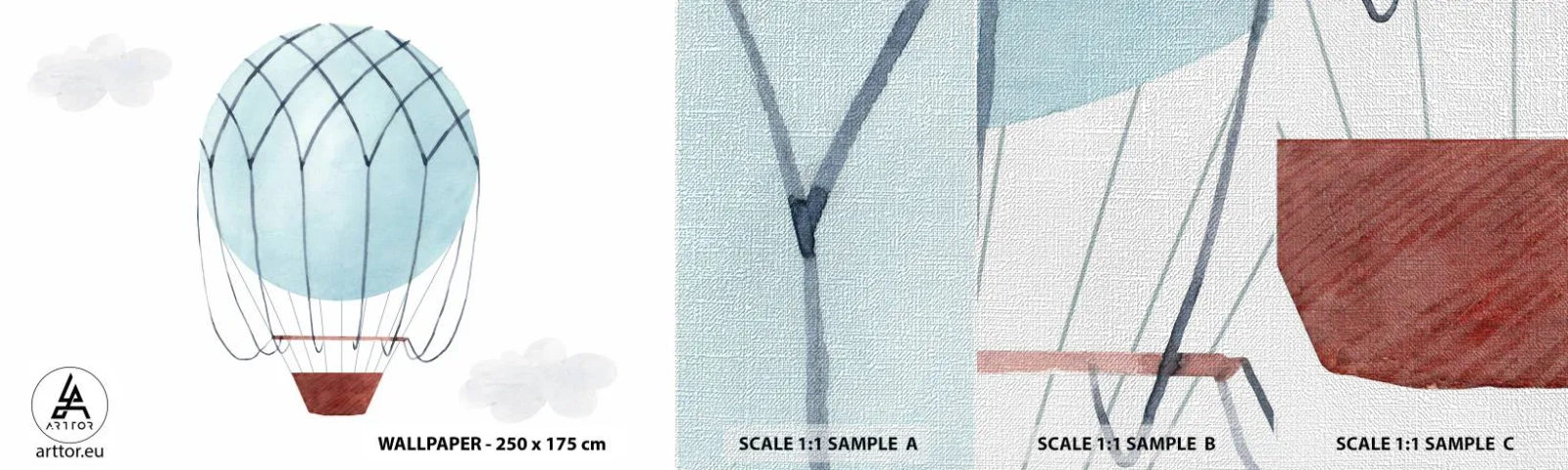 Prøve Fototapet Premium Canvas - Alt i skyerne - Børns, Ballon, Minimalisme - 100x30 cm