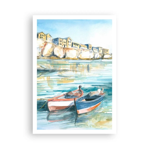 Plakat - Landskab i azurblå - 70x100 cm