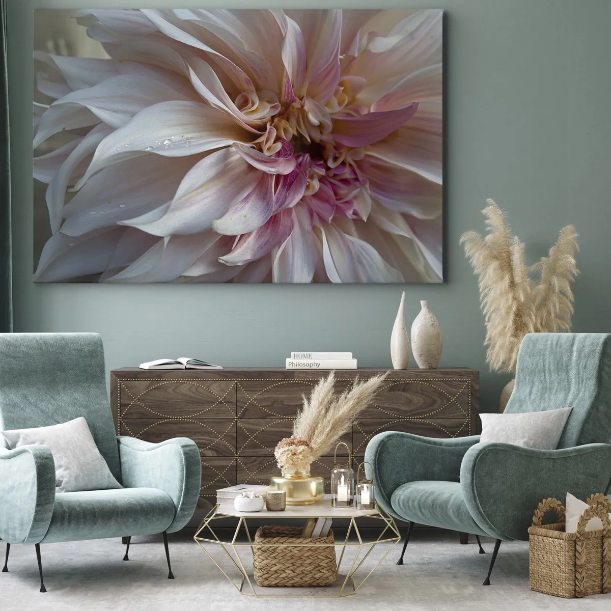 Lærredstryk - Billede på lærred - Nærbillede af sarte lyserøde blomsterblade med vanddråber - 70x50cm - Blomstrende friskhed - Moderne vægdekoration til stue og soveværelse ARTTOR