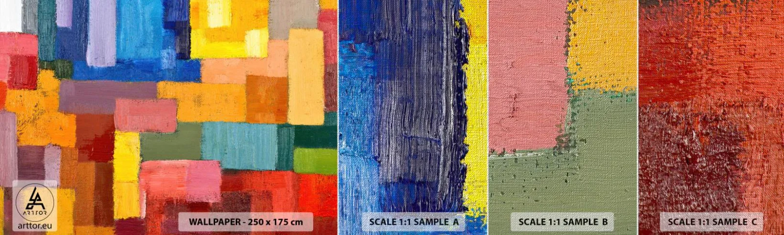 Prøve Fototapet Premium Canvas - Hver især forskellige, alle farverige - Abstraktion, Stykke, Moderne mønster - 100x30 cm