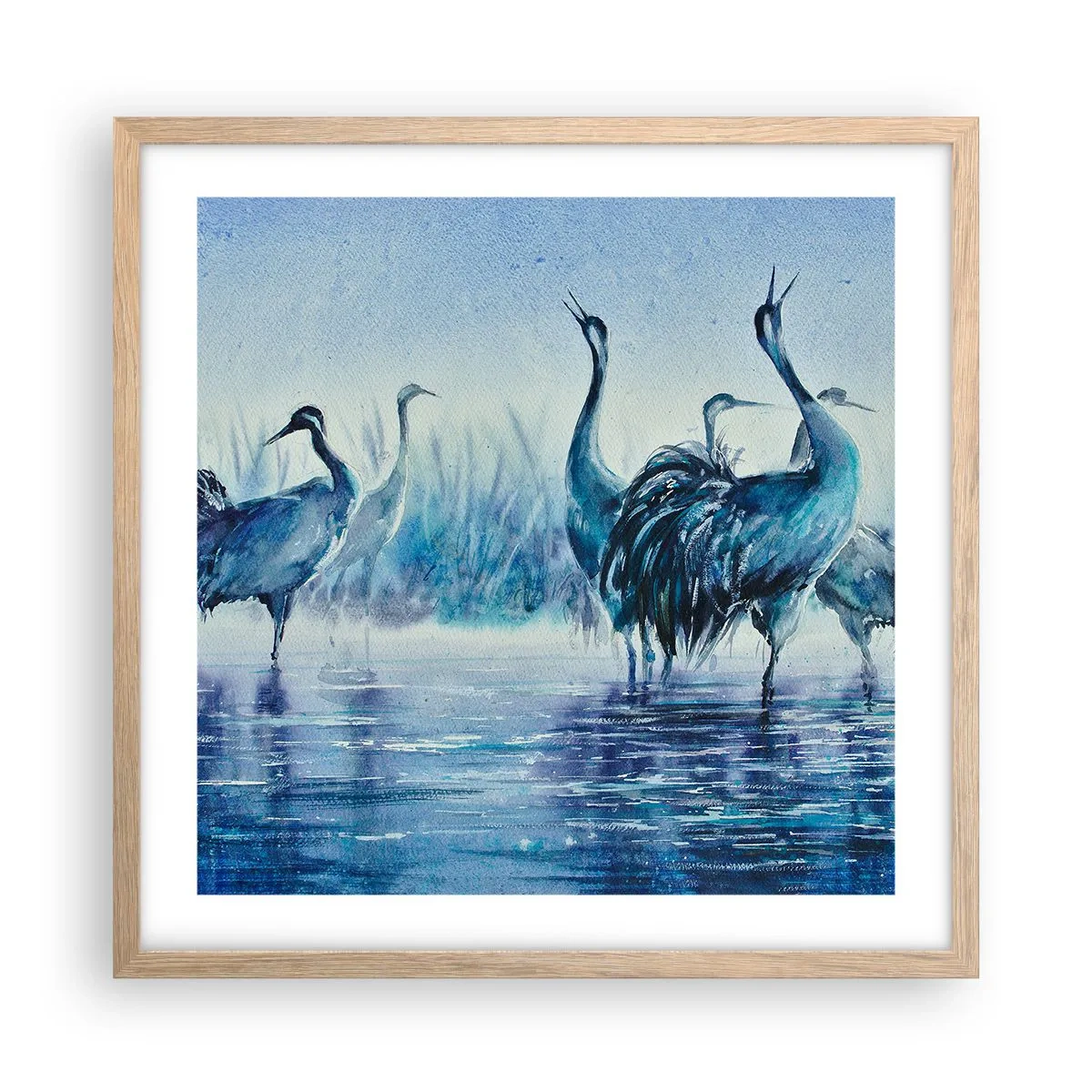 Plakat i ramme af lyst egetræ - Morgenmøde - 50x50 cm