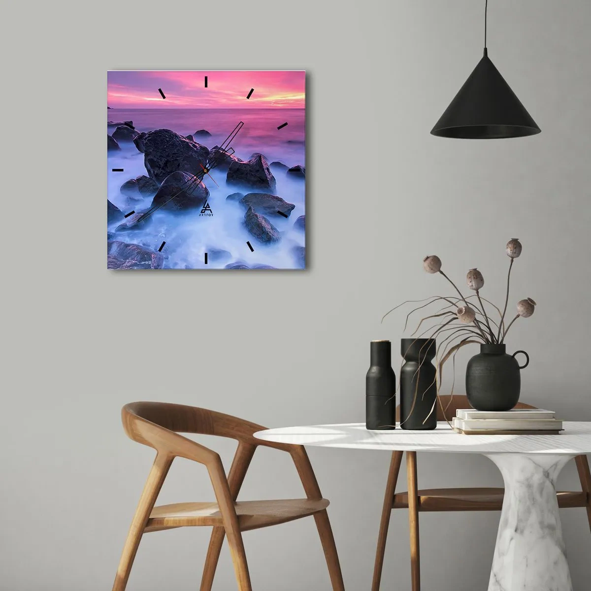 Vægur, Uret - Fødsel i glimmer og tåge - 40x40 cm