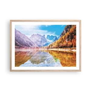 Plakat i ramme af lyst egetræ - Og det er allerede efterår i bjergene - 70x50 cm