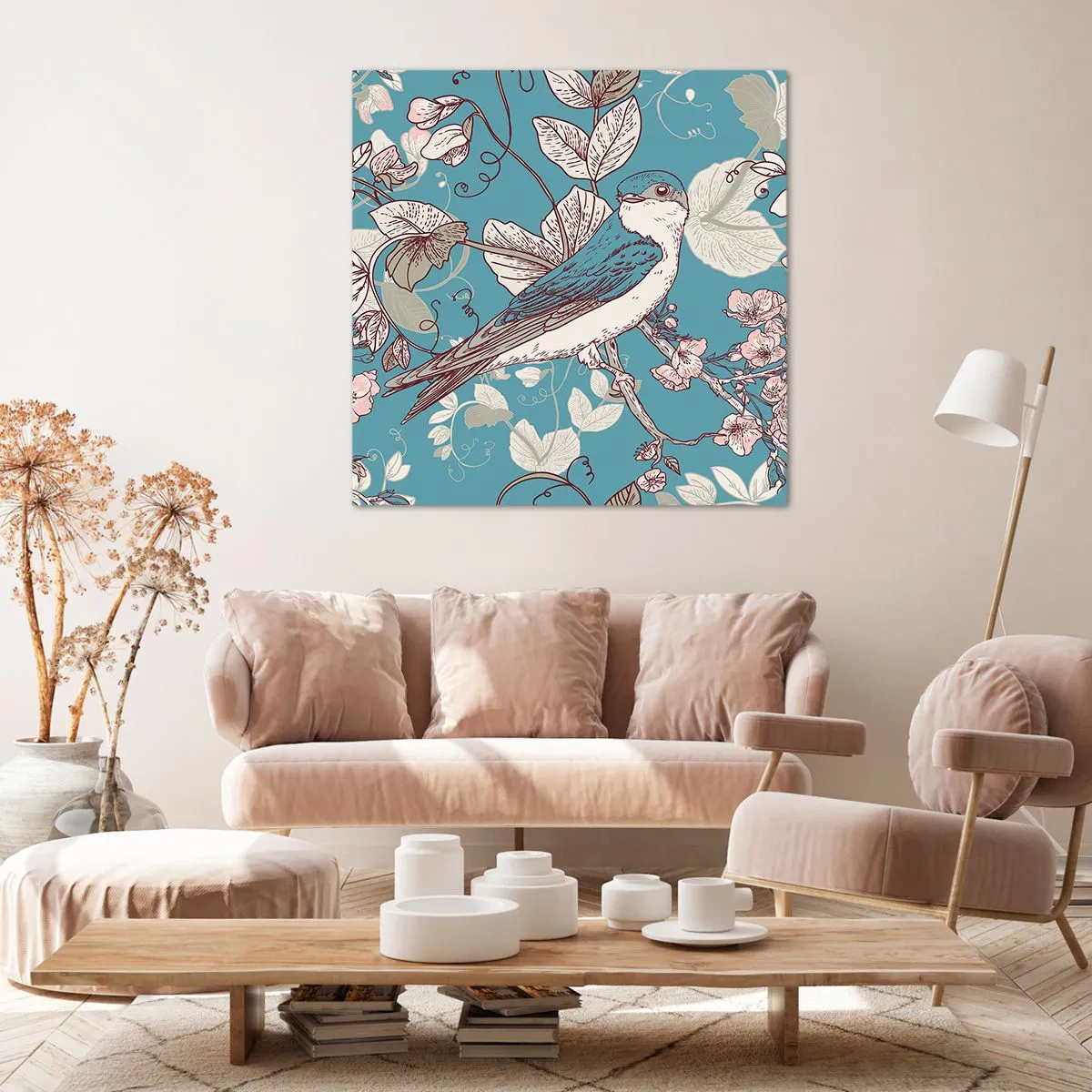 Lærredstryk - Billede på lærred - I de hvide skove kvidrende og sølvfarvede - 50x50 cm