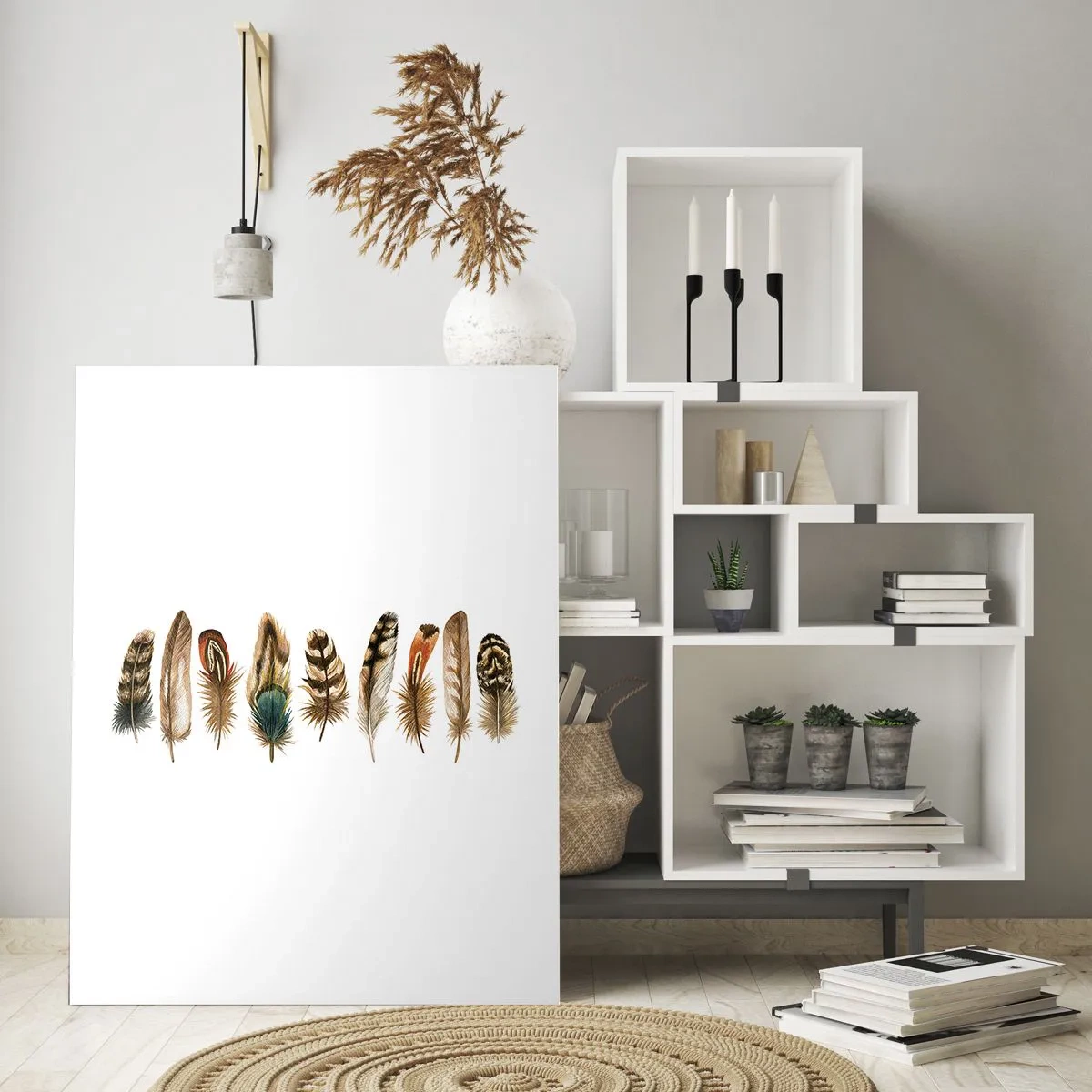 Billede på glas - Variation med fjer - 50x70 cm
