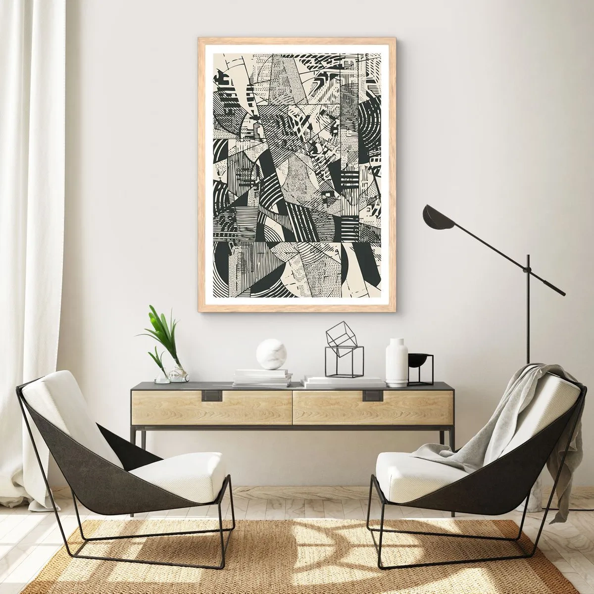 Plakat i ramme af lyst egetræ - Nutidens dynamik - 50x70 cm