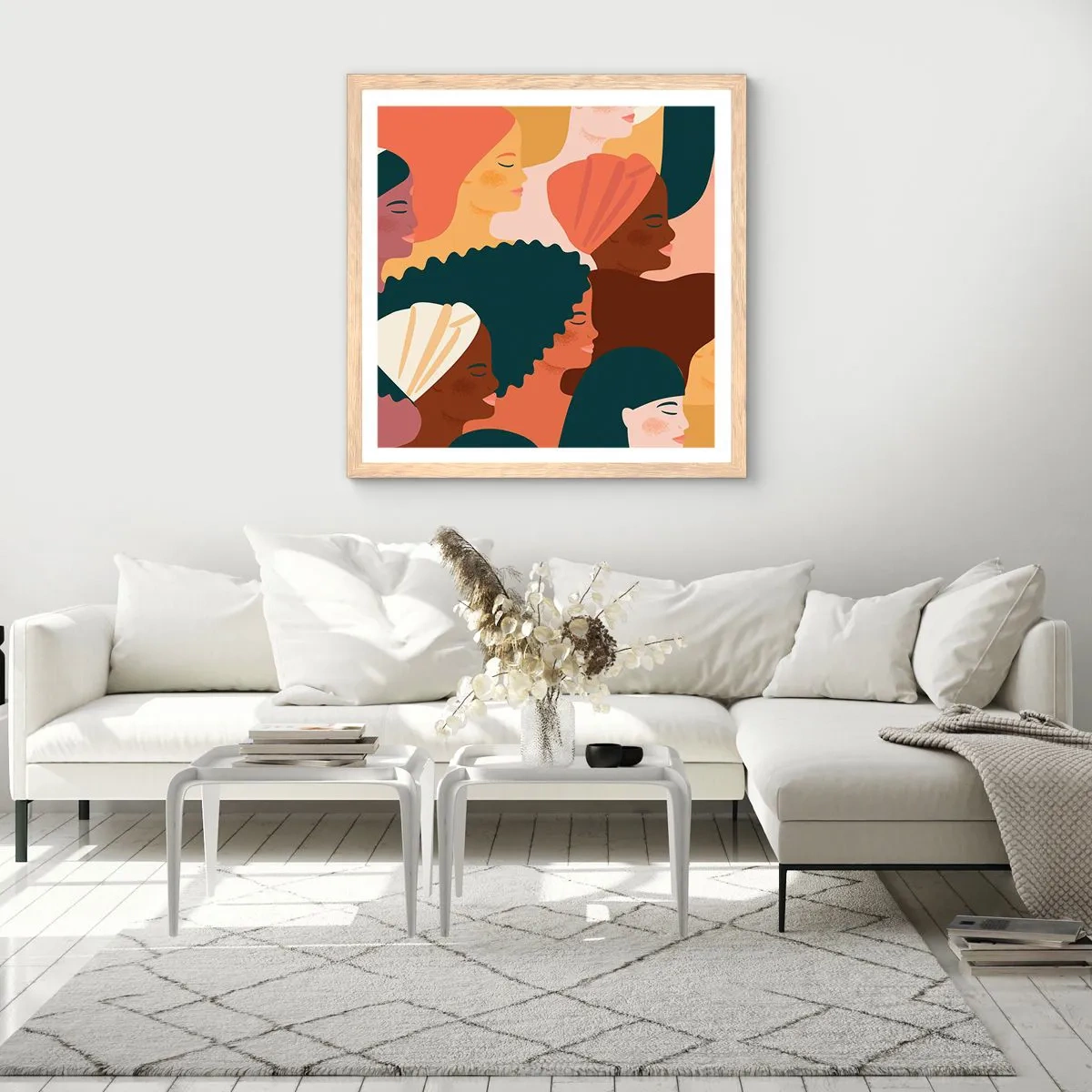 Plakat i ramme af lyst egetræ - Kun kvindelighed - 30x30 cm