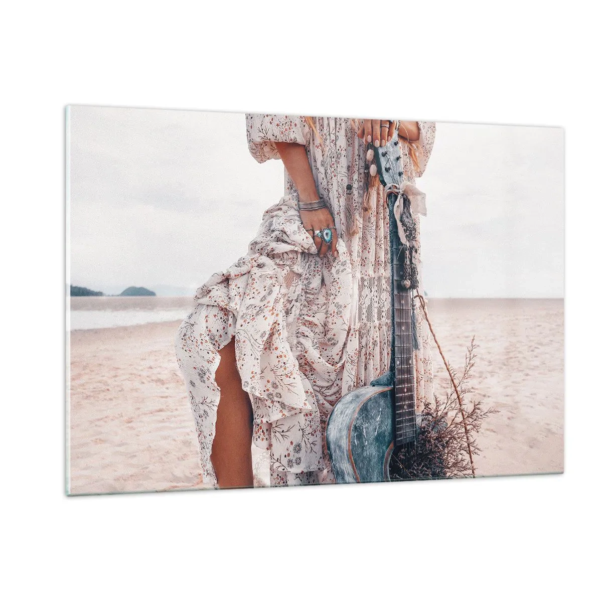 Billede på glas - Børn blomster på vej - 120x80 cm