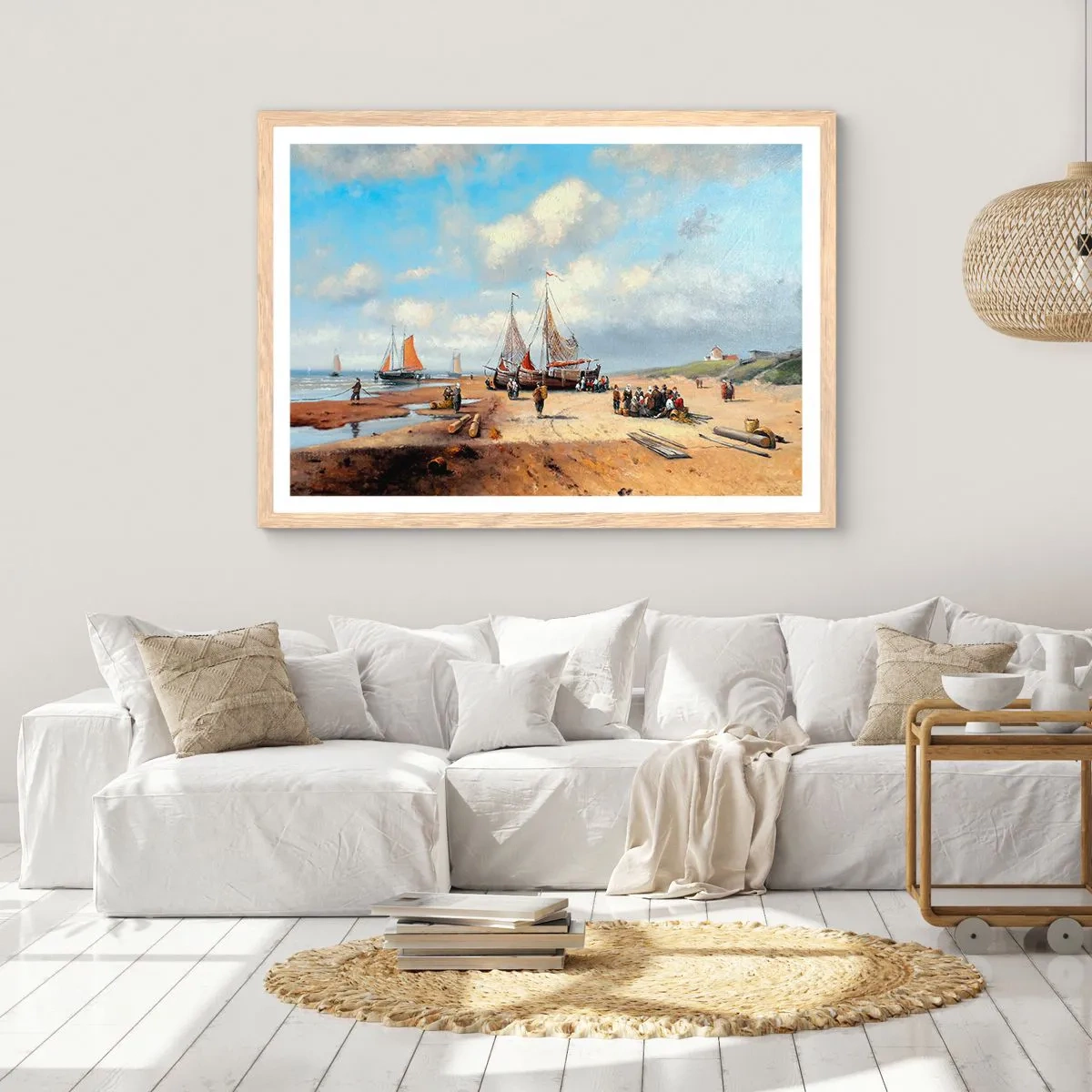 Plakat i ramme af lyst egetræ - Efter en vellykket fangst - 40x30 cm