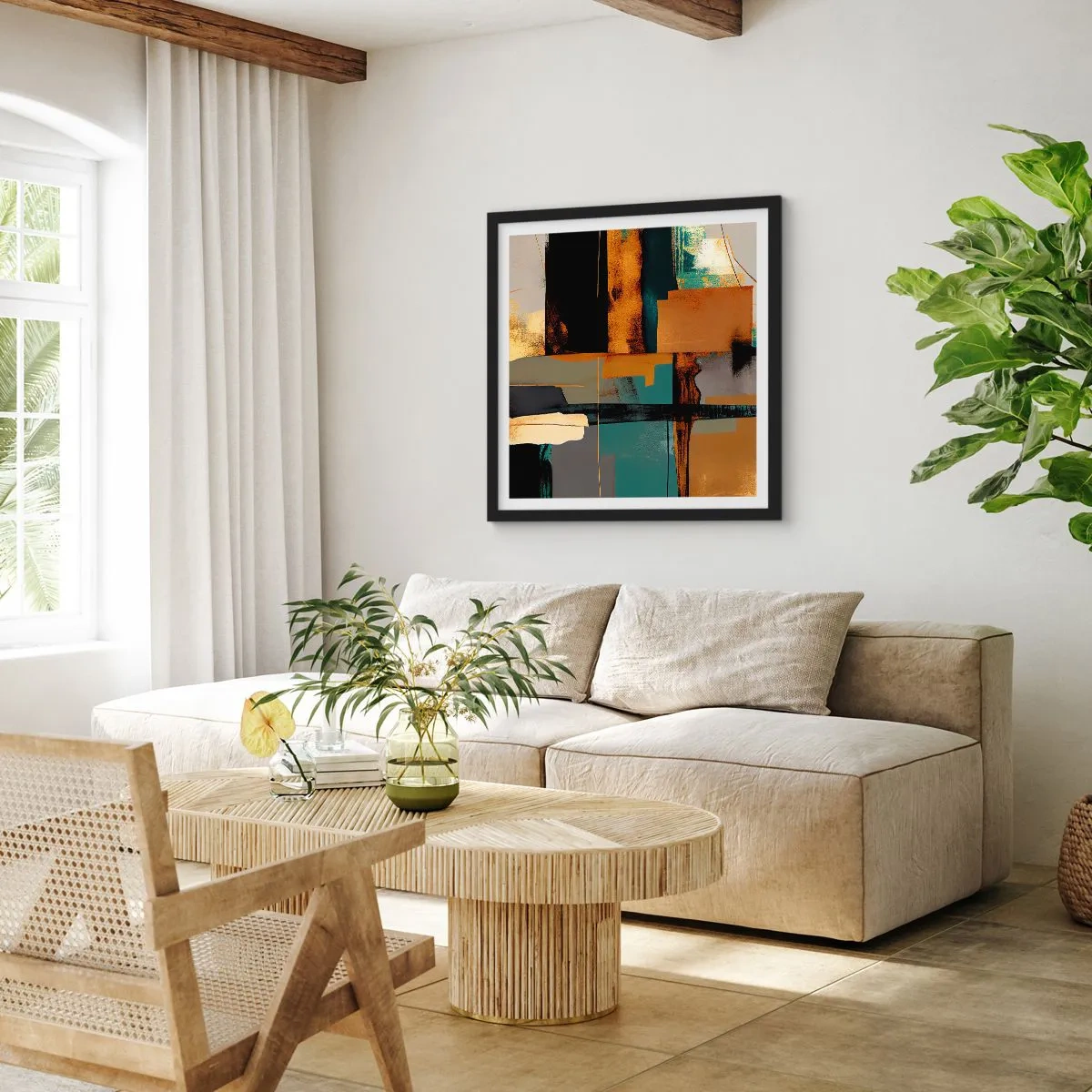 Plakat i sort ramme - Abstraktion - lys og skygge - 40x40 cm