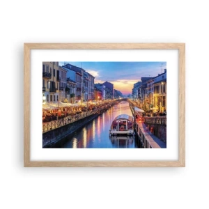 Plakat i ramme af lyst egetræ - En aften med lys og sjov - 40x30 cm