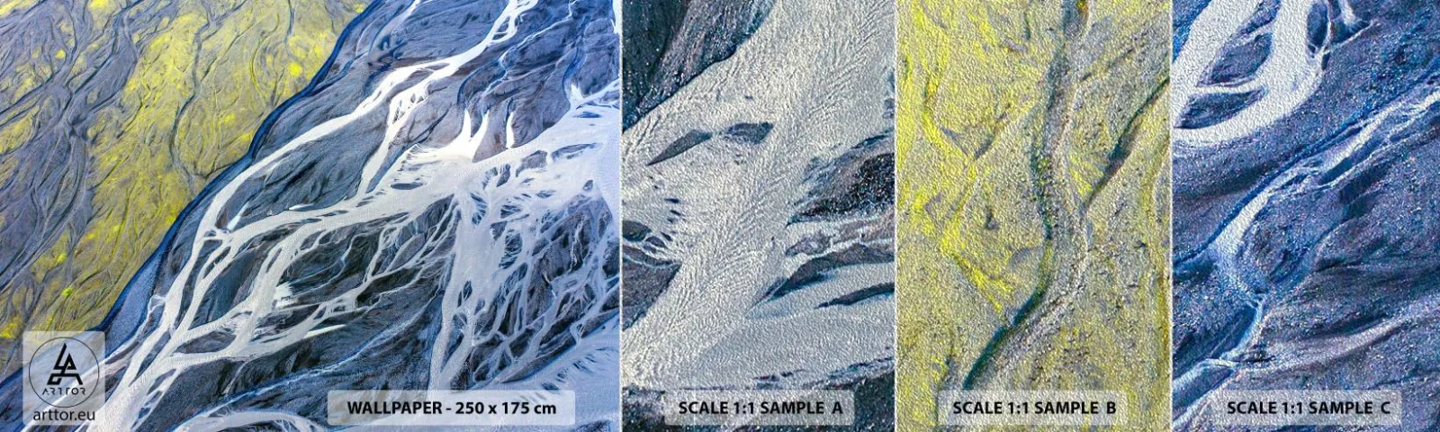 Prøve Fototapet Premium Sand - Naturens hulemalerier - Abstraktion, Stykke, Gletscher - 100x30 cm