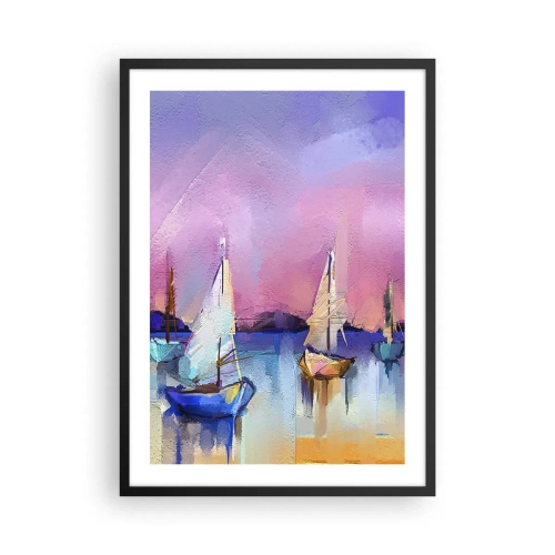 Plakat i sort ramme - Abstrakte sejlbåde på en farverig baggrund - 50x70cm - Retning: brede farvande - Moderne vægdekoration til stue og soveværelse ARTTOR