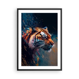 Plakat i sort ramme - Et dynamisk portræt af en tiger i kunstnerisk stil - 50x70cm - Vild skønhed - Moderne vægdekoration til stue og soveværelse ARTTOR