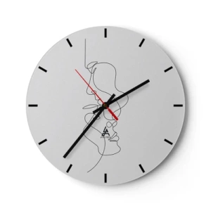 Vægur, Uret - Minimalistiske ansigtskonturer i sorte linjer på en hvid baggrund - 30x30cm - Gløderne af glubende begær - Moderne vægdekoration til stue, køkken og soveværelse ARTTOR