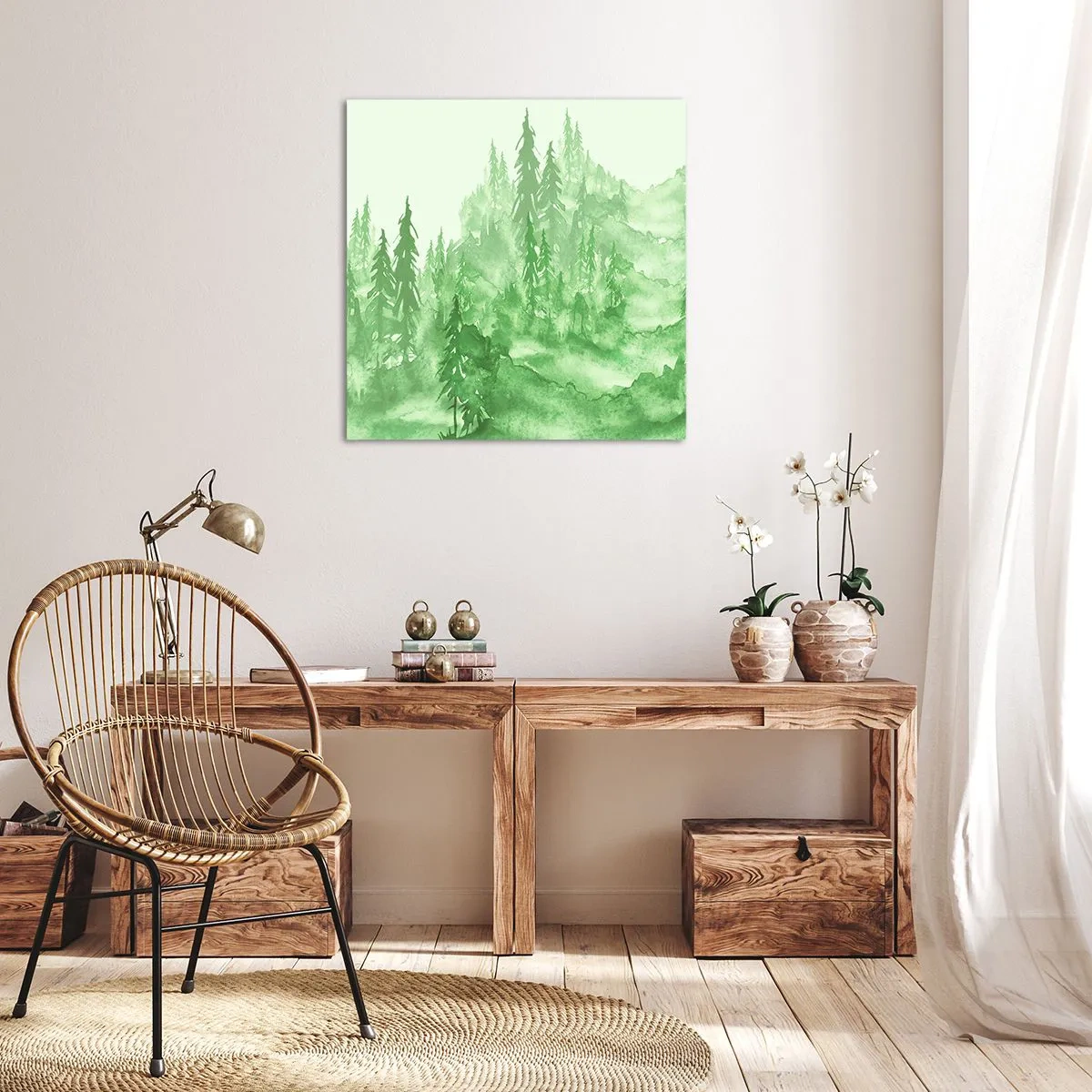 Lærredstryk - Billede på lærred - Sløret af grøn tåge - 70x70 cm