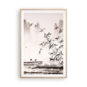 Plakat i ramme af lyst egetræ - Stilhed i rismarkerne - 61x91 cm