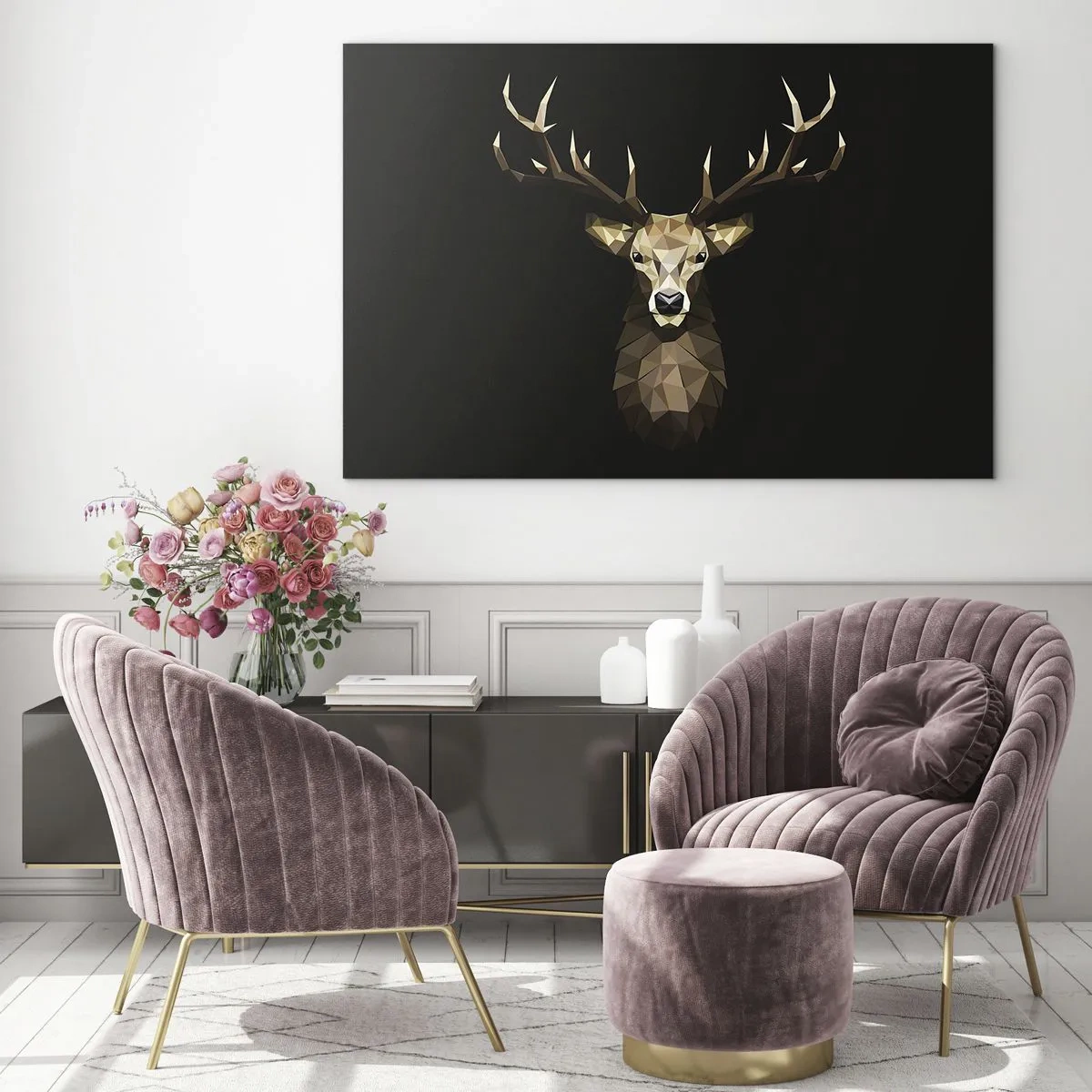 Billede på glas - Kubistisk hjort - 120x80 cm