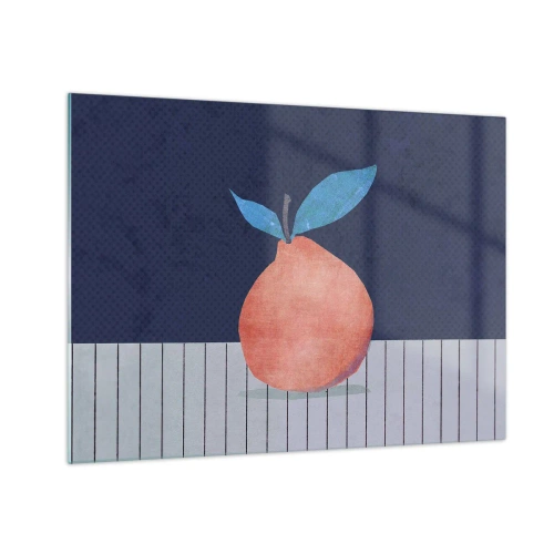 Billede på glas - En frugt med en abstrakt form mod en geometrisk komposition - 70x50cm - Konveksitet og plan - Moderne vægdekoration til stue og soveværelse ARTTOR