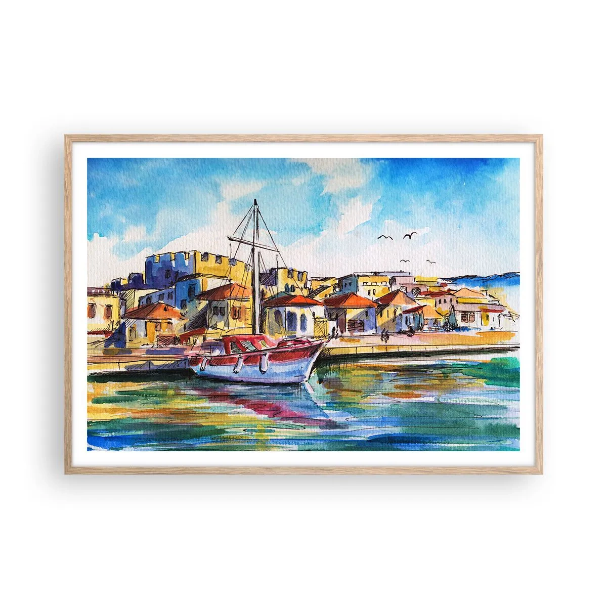 Plakat i ramme af lyst egetræ - Regnbue eftermiddag - 100x70 cm