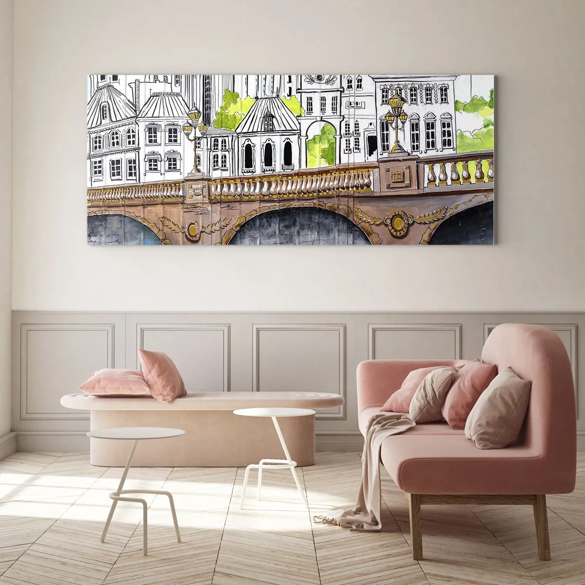 Billede på glas - Byen som den er malet - 100x40 cm