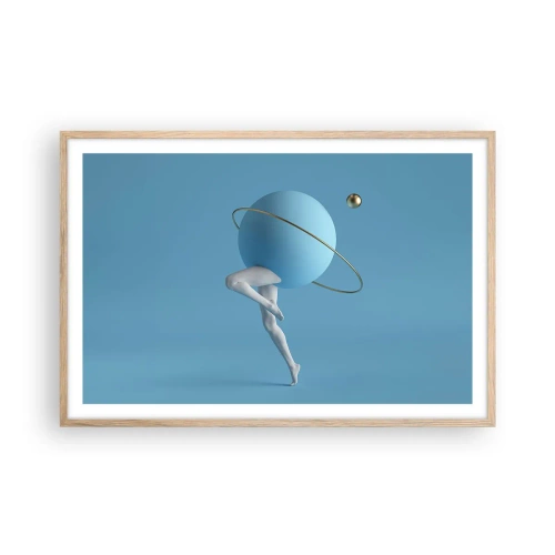 Plakat i ramme af lyst egetræ - Og planeterne går amok - 91x61 cm