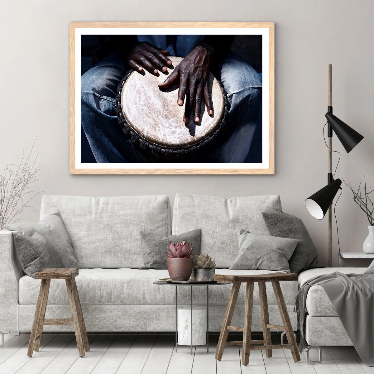 Plakat i ramme af lyst egetræ - Lev i takt med din rytme - 100x70 cm