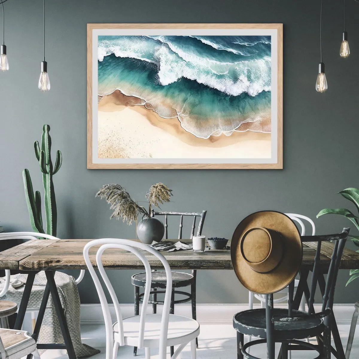 Plakat i ramme af lyst egetræ - Et evigt møde - 70x50 cm