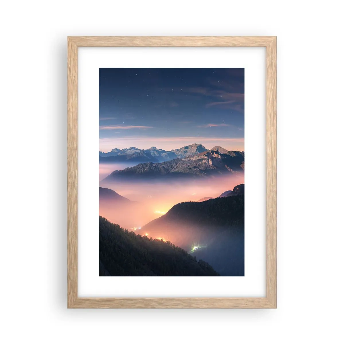 Plakat i ramme af lyst egetræ - Lys i dalene - 30x40 cm