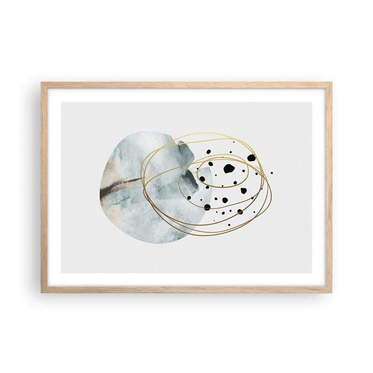 Plakat i ramme af lyst egetræ - I rummets favntag - 70x50 cm