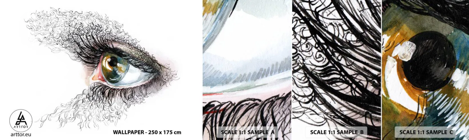 Prøve Fototapet Selvklæbende Deluxe Sticker - Se direkte ind i sjælen - Abstraktion, Grafik, Øje - 100x30 cm