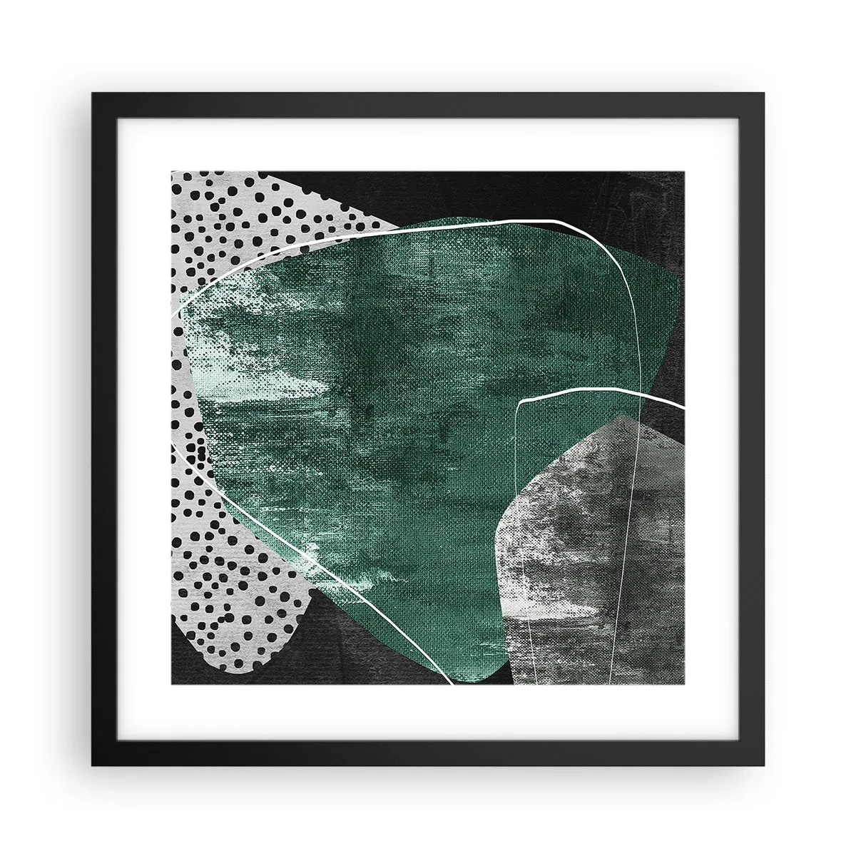 Plakat i sort ramme - Farverig abstraktion med en guldflager - 40x40 cm