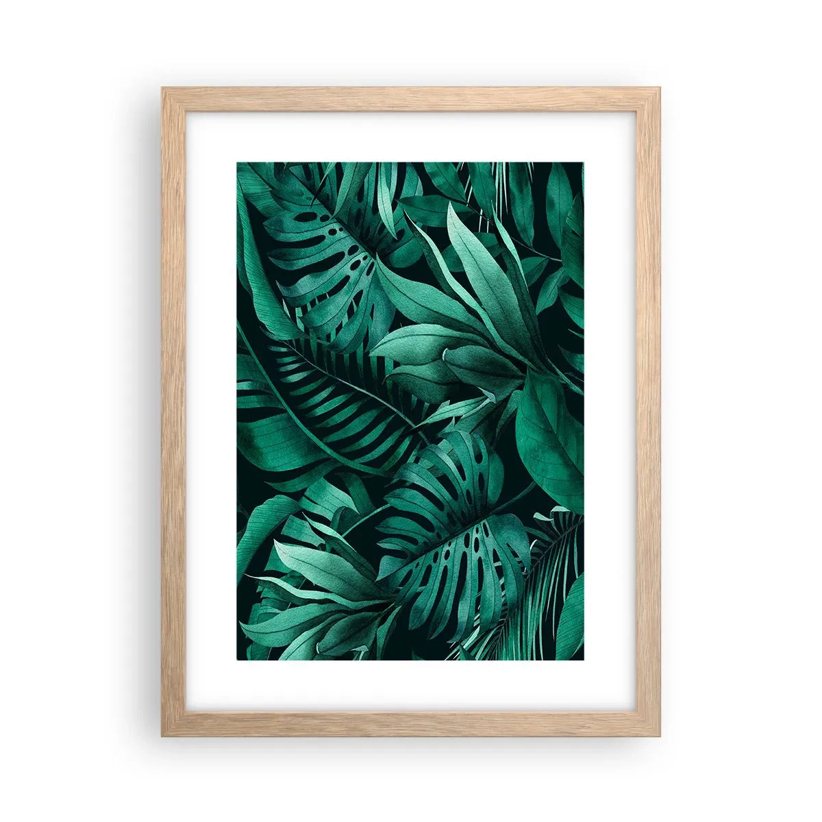 Plakat i ramme af lyst egetræ - Dyb tropisk grøn - 30x40 cm