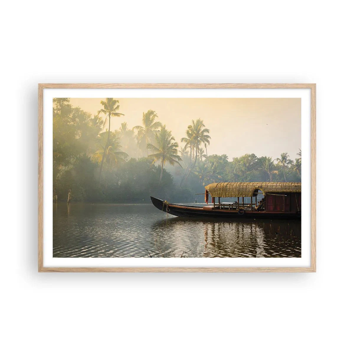 Plakat i ramme af lyst egetræ - Hus ved floden - 91x61 cm