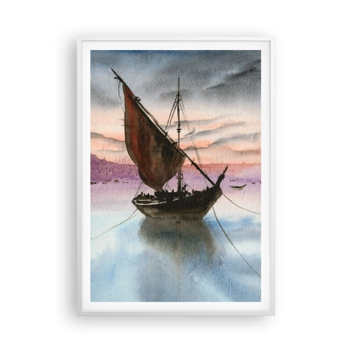 Plakat i hvid ramme - Aften i havnen - 70x100 cm
