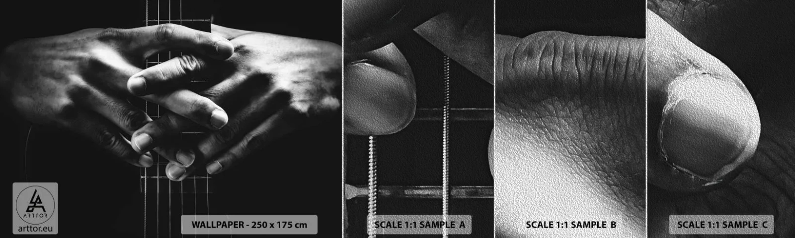 Prøve Fototapet Premium Sand - Kunstnerens bøn - Guitarist, Musiker, Guitar - 100x30 cm